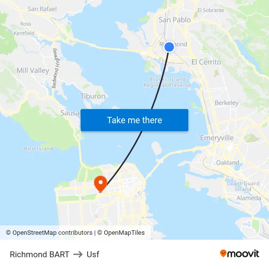 Richmond BART to Usf map