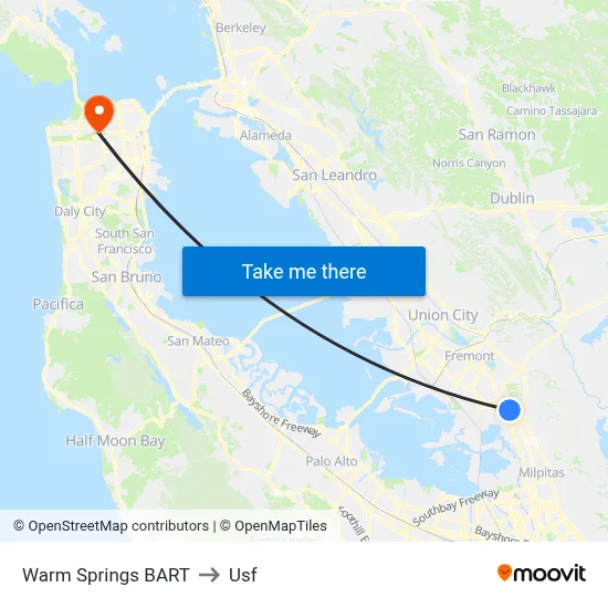 Warm Springs BART to Usf map