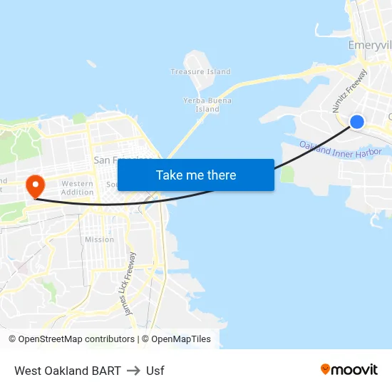 West Oakland BART to Usf map
