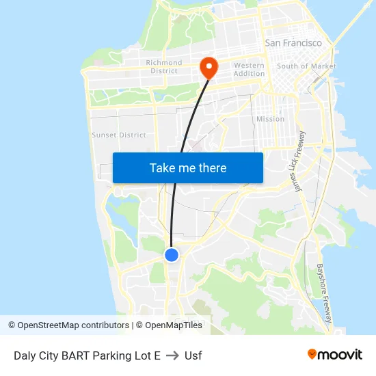 Daly City BART Parking Lot E to Usf map