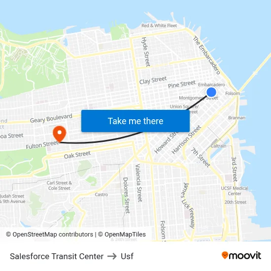 Salesforce Transit Center to Usf map