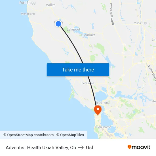 Adventist Health Ukiah Valley, Ob to Usf map