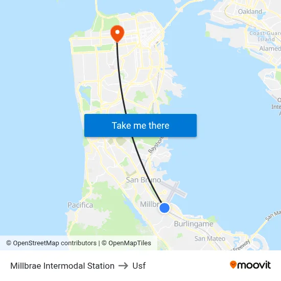 Millbrae Intermodal Station to Usf map