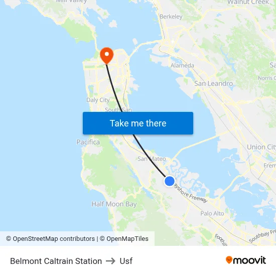 Belmont Caltrain Station to Usf map