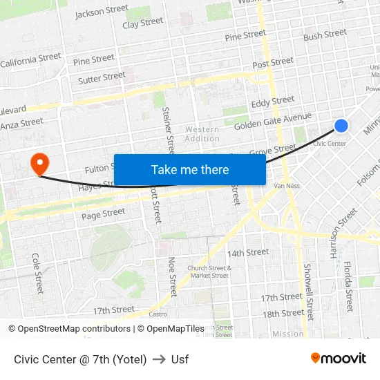 Civic Center @ 7th (Yotel) to Usf map