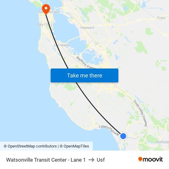 Watsonville Transit Center - Lane 1 to Usf map