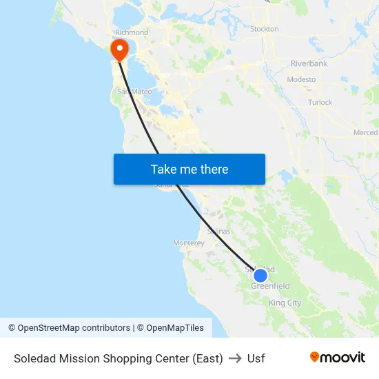 Soledad Mission Shopping Center (East) to Usf map
