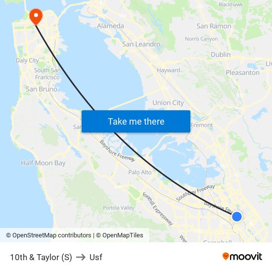 10th & Taylor (S) to Usf map