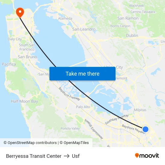 Berryessa Transit Center to Usf map