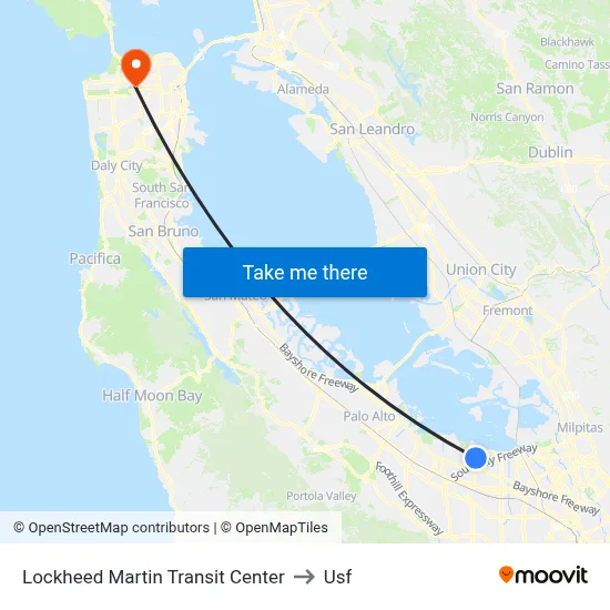 Lockheed Martin Transit Center to Usf map