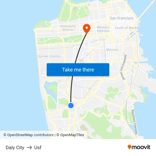 Daly City to Usf map
