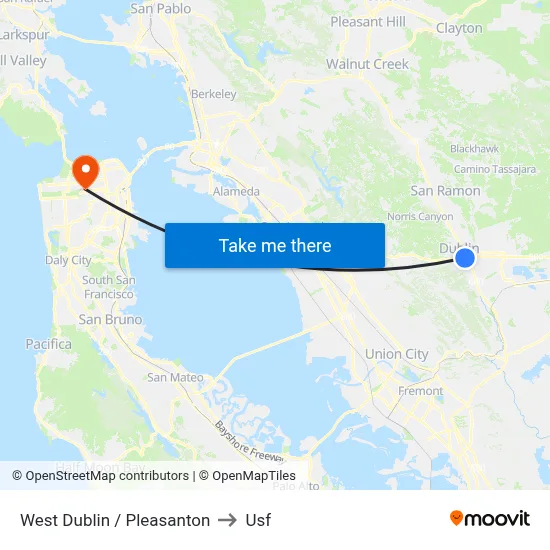 West Dublin / Pleasanton to Usf map
