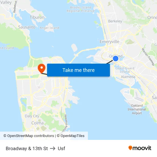 Broadway & 13th St to Usf map