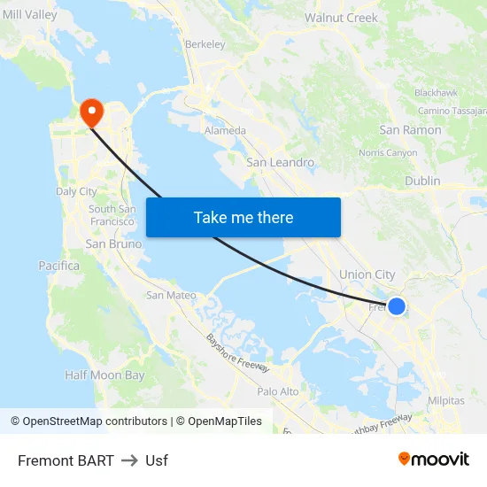 Fremont BART to Usf map