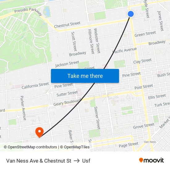 Van Ness Ave & Chestnut St to Usf map