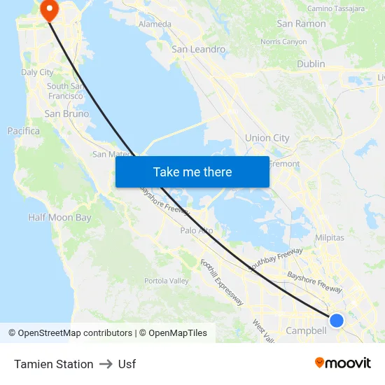 Tamien Station to Usf map