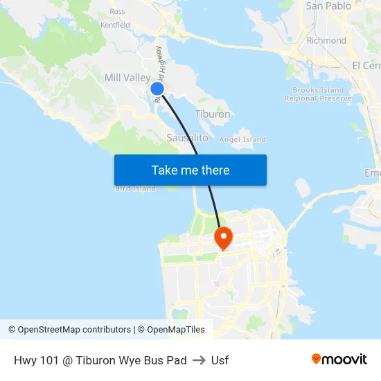 Hwy 101 @ Tiburon Wye Bus Pad to Usf map