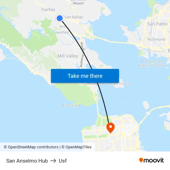 San Anselmo Hub to Usf map