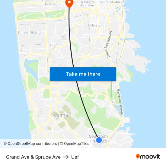 Grand Ave & Spruce Ave to Usf map