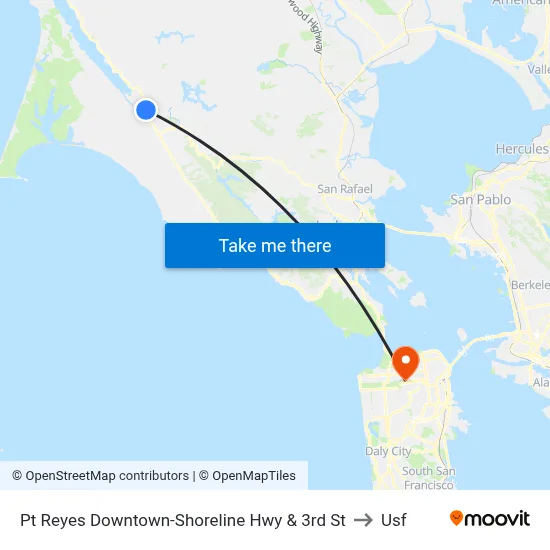 Pt Reyes Downtown-Shoreline Hwy & 3rd St to Usf map