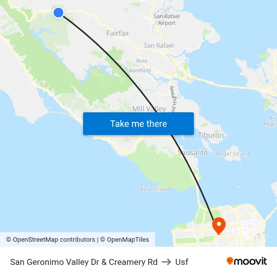 San Geronimo Valley Dr & Creamery Rd to Usf map