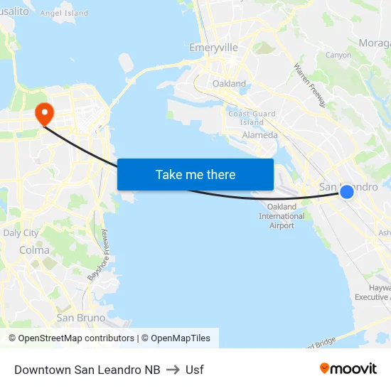 Downtown San Leandro NB to Usf map