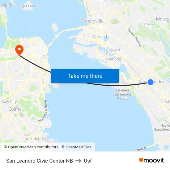 San Leandro Civic Center NB to Usf map