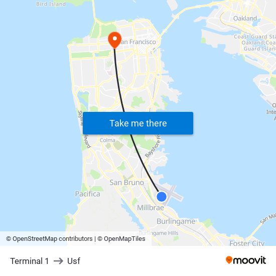 Terminal 1 to Usf map