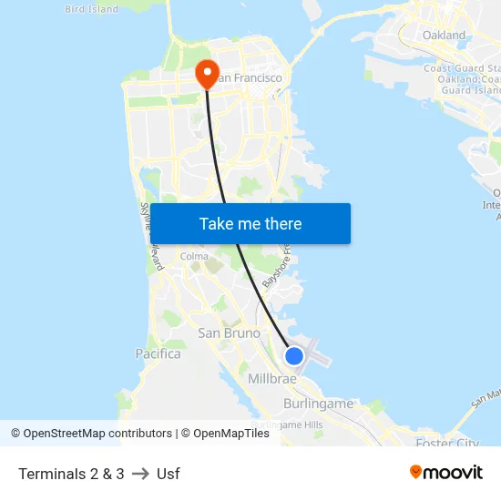 Terminals 2 & 3 to Usf map