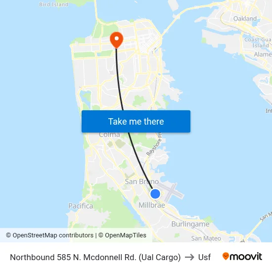 Northbound 585 N. Mcdonnell Rd. (Ual Cargo) to Usf map