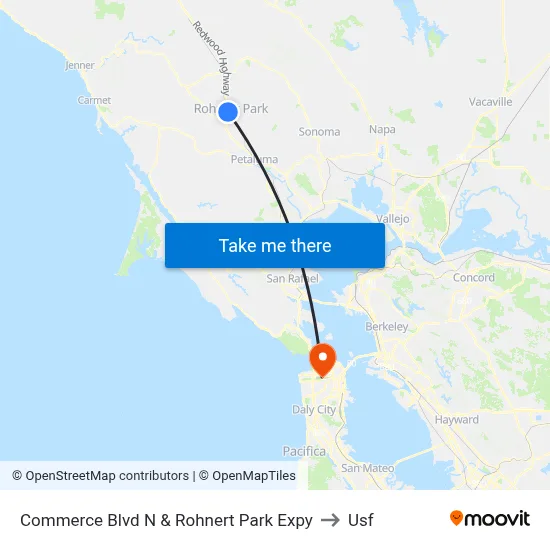 Commerce Blvd N & Rohnert Park Expy to Usf map