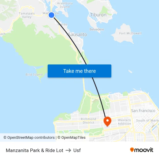 Manzanita Park & Ride Lot to Usf map