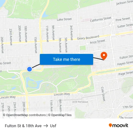 Fulton St & 18th Ave to Usf map