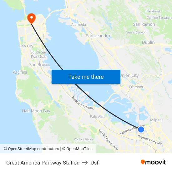 Great America Parkway Station to Usf map