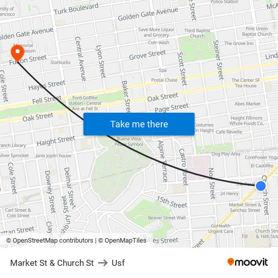 Market St & Church St to Usf map