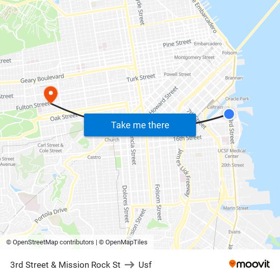 3rd Street & Mission Rock St to Usf map