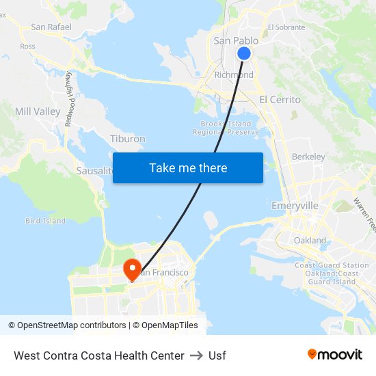 West Contra Costa Health Center to Usf map