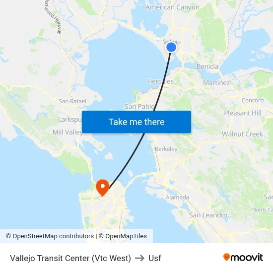 Vallejo Transit Center (Vtc West) to Usf map