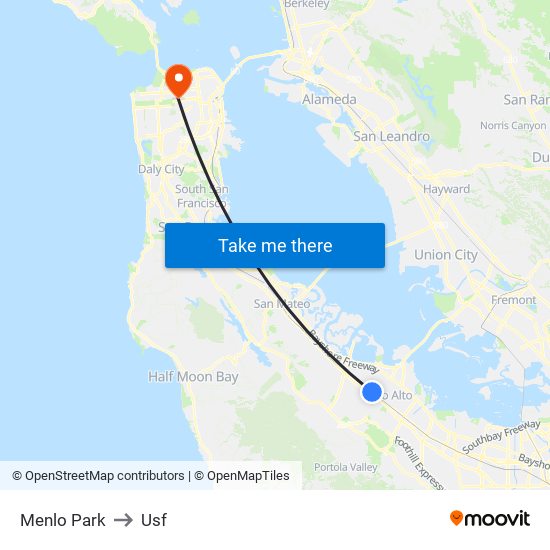 Menlo Park to Usf map