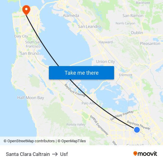 Santa Clara Caltrain to Usf map