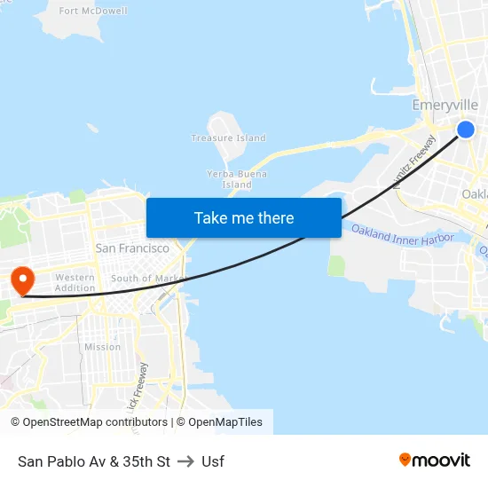 San Pablo Av & 35th St to Usf map