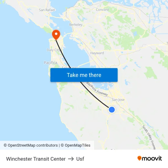 Winchester Transit Center to Usf map