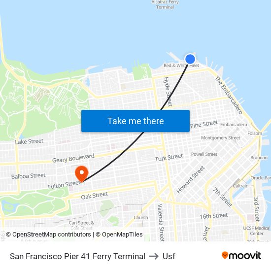 San Francisco Pier 41 Ferry Terminal to Usf map