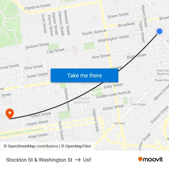 Stockton St & Washington St to Usf map