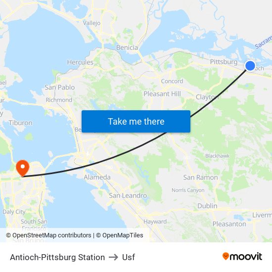 Antioch-Pittsburg Station to Usf map