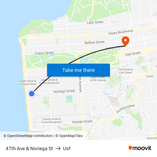 47th Ave & Noriega St to Usf map