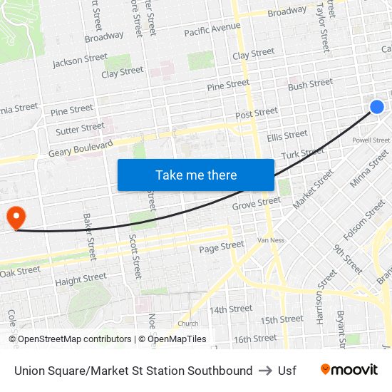 Union Square/Market St Station Southbound to Usf map