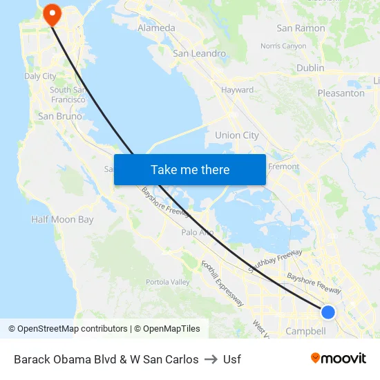 Barack Obama Blvd & W San Carlos to Usf map