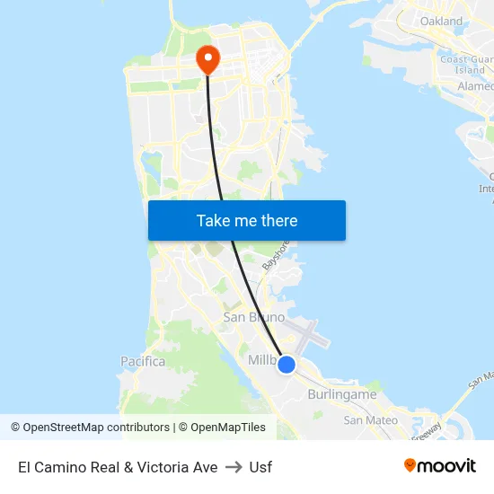 El Camino Real & Victoria Ave to Usf map