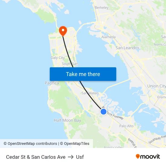 Cedar St & San Carlos Ave to Usf map